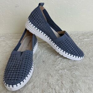 Grunland Women Sz 41 Vera Pelle Slip On Perforated Sneakers Shoes Blue Suede NEW